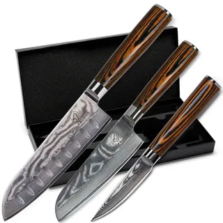 Damastmesser Wolfblood Set 3B (Santokumesser XL + Santokumesser L + Schälmessser S)
