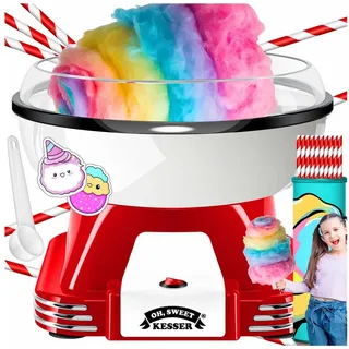 Kesser Zuckerwattemaschine Set für dein zuhause - Mit 30x Zuckerwatte Stäbchen & Messlöffel - Retro Cotton Candy Maschine - Zuckerwatte Maschine Rot / Weiß - Kesser