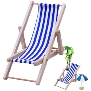 Fukamou Miniatur-Strandstuhl,Miniatur-Liegestuhl - Faltbare -Feengartendekoration - Desktop-Ornament, Stuhlspielzeug, Stranddekoration, Lounge-Stuhlmodell Für Den Innen- Und Außenbereich