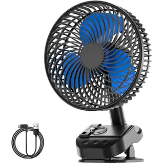 ccykxa USB-Ventilator, 10000 mAh wiederaufladbarer Akku-Ventilator, 4 Geschwindigkeiten, 8-Zoll-Camping-Ventilator, 180° Rotation, LED-Licht, Timer, Tragbarer Ventilator für