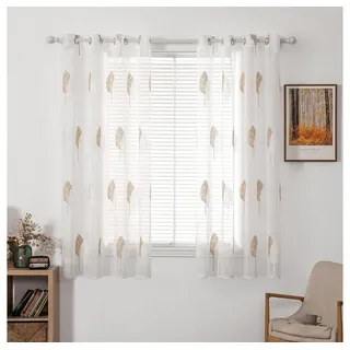 NUODWELL Gardine 2er Set Wohnzimmer Vorhänge, Modern Stickerei Blätter Muster Gardinen braun 140 cm x 215 cm