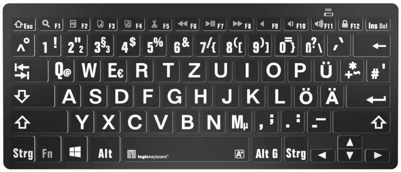 LogicKeyboard PC Bluetooth Großdruck-Tastatur Weiß auf Schwarz, Mini Layout