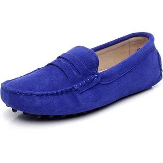 Jamron Damen Klassisch Wildleder Penny Loafers Gemütlich Handgefertigt Mokassins Slippers Königsblau 24208 EU38 - 38 EU