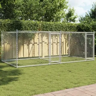 vidaXL Hundezwinger mit Türen Grau 4x2x1,5 m Verzinkter Stahl -