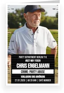 Einladungskarte 70. Geburtstag: Mugshot mit Foto in Schwarz
