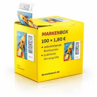 Albellion 100 Stück 1,80 EUR 1,8 EUR 180 Cent postfrische Selbstklebende Briefmarken in Briefmarken-Box 100-er Rolle | Frankaturware Markenset (Motiv: Raketenpost)
