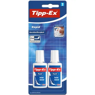 TIPP-EX BIC 8871661 Tipp-Ex Rapid, 2 x 25 ml Korrekturflüssigkeit, Korrekturfluid mit Auftragsschwämmchen für präzises Ausbessern