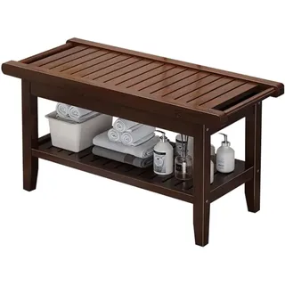 DODOBD Badezimmer Bank Sitzbank Badezimmer Badhocker Holz Duschbank Bad Sitzbank Saunabank Hocker Badezimmer,Extra Ablagefläche Griffe,Leicht rutschfest,60/80cm