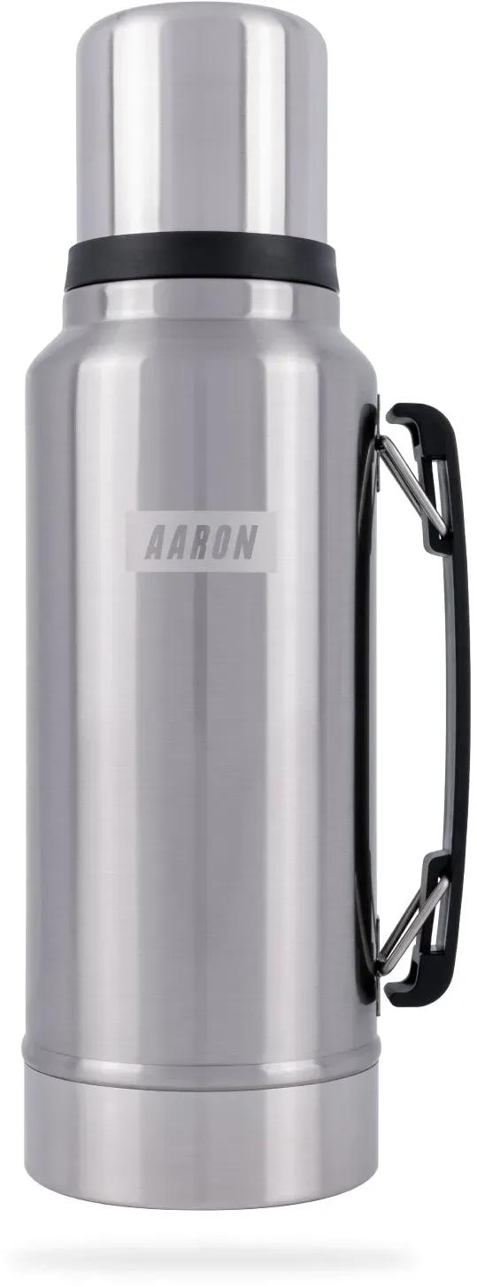AARON Flask Thermoskanne, 24h heiß & kalt, für Reise, Sport & Alltag - Silber