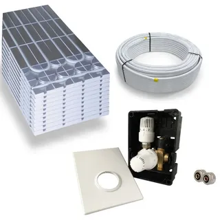 HoWaTech Warmwasserfußbodenheizungen DRY Warmwasser Trocken Fußbodenheizung Komplettset Regelbox TH-RTL, (Komplett Set), Nur 30 mm Einbauhöhe – ideal bei Sanierung weiß 10 m2