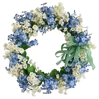 DUO ER Künstliche Türkranz, künstliche Blume blau und weiß handgemachte Kranz für Haustür Wandfenster Hochzeitsfest Dekor
