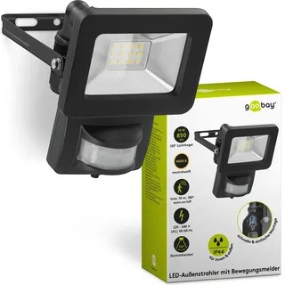 goobay 53877 LED Strahler Bewegungsmelder 10W - PIR Sensor Außenstrahler IP44 / Neutralweißes Licht 850 lm, neutralweißem (4000 K), PIR-Sensor mit ON-/OFF-Funktion und M16-Kabelverschraubung, für den Außeneinsatz geeignet