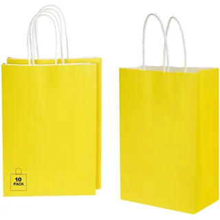 CHARMGIFTBOX 10 Stück 15 x 21 x 8 cm Gelb Papiertüten mit Henkel, Geschenktüten für Ostern, kleine süße Tüten für Kinder- und Erwachsenenpartys, Geburtstage, Hochzeiten, Babypartys - 15 x 21 x 8 cm