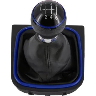 Recambo Schaltknauf + Schaltsack Set 6 Gang passend für VW Golf 5 + 6, 2003-2016, Plug & Play, Auto Schalthebel Schaltmanschette, mit Rahmen, schwarz - blau