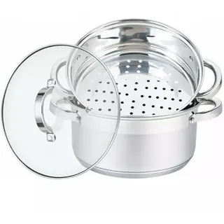 Luckyberg Mantowarka/Dampfkocher 4,0L | Dampfkochtopf 3, 4 oder 5 Teilen | Kochgeschirr mit Glasdeckel auf Edelstahl, Dampfgarer, Biodampfkocher, (3 Teil)