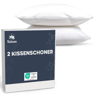 Twinzen Kissenschoner 80x80 - 2er Set Wasserdichter Kissenbezug 80x80 mit Reißverschluss - Oeko-Tex Zertifiziert - Twinzen-Technologie Kissenschutzbezug 80x80 cm Weiß