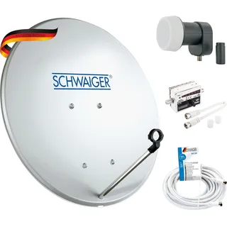 SCHWAIGER SAT-Anlage Komplett-Set digital Satelitenschüssel Single LNB Satelliten-Kabel 10m SAT-Finder Sat Antenne Stahl 40cm inkl. Montagezubehör Sat-Schüssel klein 1-Teilnehmer-Anlage