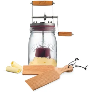 Kilner 0025.352 Butter Fass/Hersteller, glas, transparent & 2er Set Butter Brettchen, Holz, Kunststoff, transparent, One Size