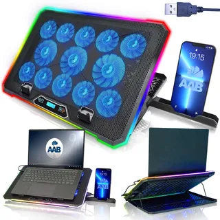 AABCOOLING Quantum - Kühlpad für einen 9-17-Zoll-Gaming-Laptop, 13 leise effiziente Lüfter, 9-stufige Neigungsverstellung, Effektive Kühlung, RGB-hintergrundbeleuchtete Seite, Notebook-PC-Ständer