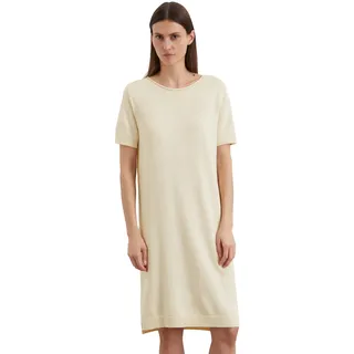 Strickkleid MARC O'POLO "aus Bio-Baumwolle-Leinen-Mix", Damen, Gr. 38, Normalgrößen, beige (natural cotton), Obermaterial: 52% Baumwolle, 48% Leinen; Futter: 100% Nicht verfügbar, unifarben, casual, relaxed fit wadenlang, Rundhals, Kurzarm Rippbündchen, Kleider