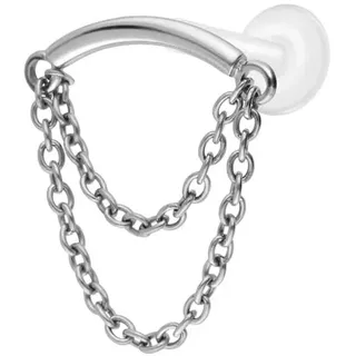 PIERCINGLINE Piercing-Set PTFE Labret mit Innengewinde + Titan-Aufsatz BOGEN + 2 KETTEN (Labrets, 1-tlg) silberfarben Stablänge: 8mm - Stabstärke: 1,2mm