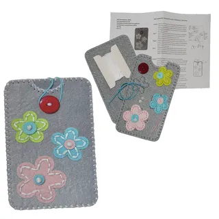 alles-meine.de GmbH Bastelset: Handytasche/Handyhülle - Smartphone Hülle - Blume bunt/grau - aus Filz - Gr. L - für Handy bis 7,8 cm breit * 14,5 cm hoch - zum Sticken, Nähen..