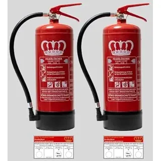 2 Stück/König Brandschutz Feuerlöscher Pulver | 2 x 6 kg | ABC | EN3 | Dauerdruck 10 LE | Inkl. Wandhalterung+Instanhaltungsnachweis / -2erPack