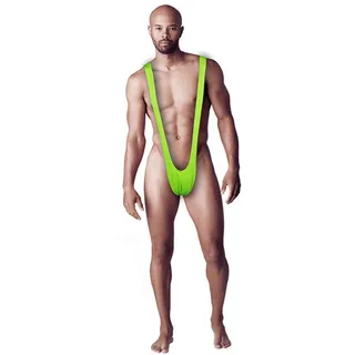 Deggelbam Badeanzug Borat Mankini Badeanzug für Männer mit Humor (Poolparty, Malle Party, Malorca, Beachparty, Love Parade, Für JGA Junggesellenabschied) witzige Geschenkidee für deinen Kumpel grün