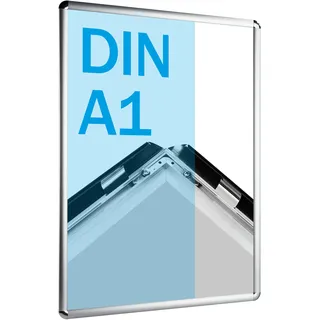 Klapprahmen für Inhalte DIN A1, Aluminium, 25 mm Profil, 594 x 841 mm, silber, Ecken abgerundet