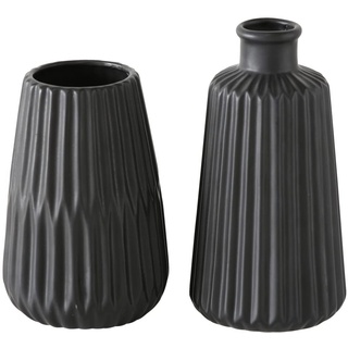 Boltze Vasen Set Esko 2-teilig, Blumenvasen Keramik, ø ca. 8,5 cm ohne Blumen, skandinavischer Stil, Schwarz Lasiert