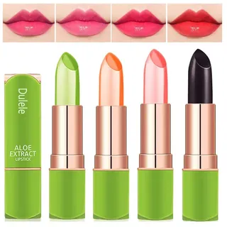 4 Stück Magischer Temperatur Farbwechsel Aloe Vera Lippenstift, Dulele Wasserdichte Langlebige Lippenbalsam Pflegender Lippenstift Kosmetik Make up (FFF)