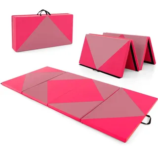 KOMFOTTEU Gymnastikmatte Yogamatte faltbar, Fitnessmatte Dicke 3,8 cm aus EPE-Baumwolle, dicke Turnmatte Weichbodenmatte 240 x 117 cm (L x B), Rosa & Rot