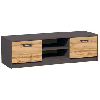 home collective TV-Schrank 120cm breit Lowboard mit matter Oberfläche Fernsehtisch mit 2 Türen und 1 Regal, aus laminiertem Board graphit Eiche