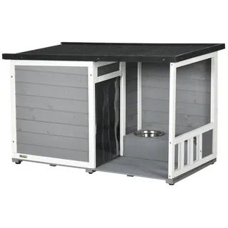 PawHut Hundehütte mit 2 Schüsseln, Outdoor