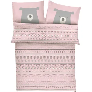 S.Oliver Junior, Grau, rosa 100, Baumwolle hochwertiger Makosatin 2 teiliges Set aus Babybettwäsche 135x100 cm und Kissen 40x60 cm Reißverschluss