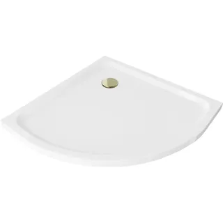 Mexen Flat Halbrunder Duschwanne slim 70 x 70 cm, Weiß, Siphon Gold - 41107070G