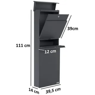 Zelsius Briefkasten mit Zeitungsfach, Standbriefkasten in Anthrazit (RAL7016), Postkasten, | Zelsius