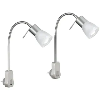 meineWunschleuchte 2er SET Steckerspots Silber Glas Lampenschirm Weiß mit Schalter & Flexarm, 40cm