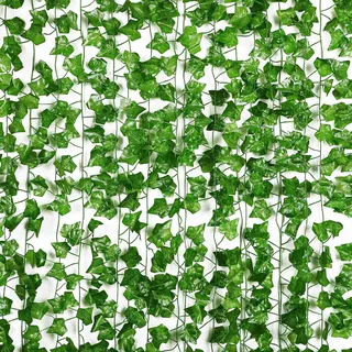 Deruxan 24 Stück Fake Efeu Künstlich Girlande Plastik Efeu Kunst Efeu Girlande künstlich Outdoor Deko Ranken Hängend Girlande für Zimmer, Wande, Garten, Hochzeit
