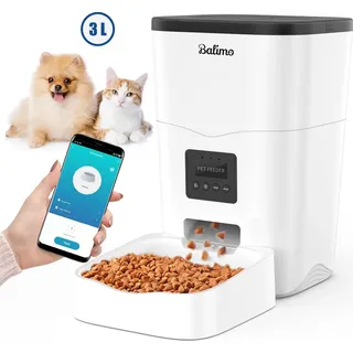 3L WIFI elektronischer Futterautomat Futterspender automatischer Futternapf für Katzen Hunde Programmierbar 4 Mahlzeiten pro Tag Netzteil / Batterie - Weiß