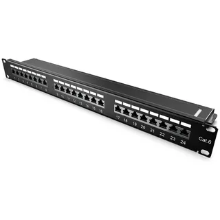 kwmobile 24 Port Patchpanel Cat6 Verteiler - 19" Patchfeld geschirmt Cat 6 Kabel mit Erdungskabel - mit Montagezubehör für Schrankeinbau - Schwarz