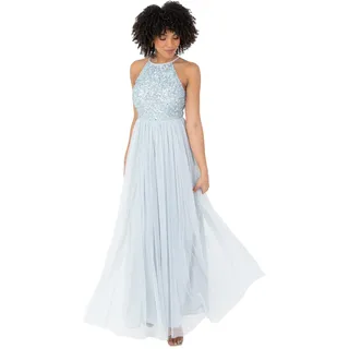 Maya Deluxe Damen Womens Ladies Bridesmaid Maxi Dress Halter Neck Sequin Embellished Prom Graduation Wedding Brautjungfernkleid, Eisblau, 44