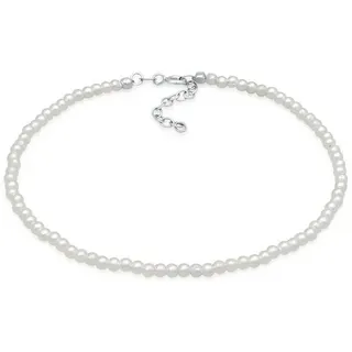 Elli Fußkette Perlen Synthetisch Klassik Basic 925 Silber, Kugel silberfarben