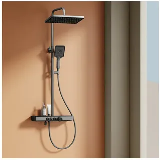 EMKE Emke, Duschsystem, mit Thermostat, Handbrause + Regendusche(3 Strahlstärken) + Unterer Auslass
