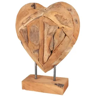 Buri Teak Herz Skulptur auf Ständer massiv - 30 cm Tisch Deko Figur Holz Fensterbankaufsteller Dekoaufsteller