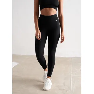 Damen Yoga Leggings Gerippt Nahtlos Schwarz SCHWARZ M