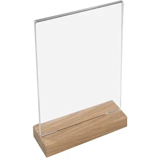 HMF 46944 Acryl Tischaufsteller mit Holzfuß, DIN A4 Hochformat, Glasklar