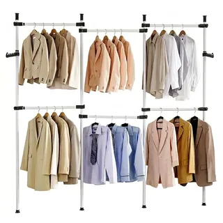Greensen Begehbarer Kleiderschrank System, Teleskop Kleiderständer Kleiderstange Regal Teleskop Garderobe System Offen Teleskopstange Garderobensystem Kleiderstangen Kleiderständer DIY mit 6 Stangen