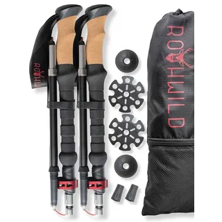Rothwild Wanderstöcke faltbar – Trekkingstöcke Modell Luchs mit Korkgriff – Länge verstellbar 115-135cm – ultraleichte Faltstöcke für Damen & Herren inkl. Tasche