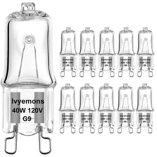 Ivyemons G9 Halogen Bulb 40W - 10er Pack Glühbirne G9 40 Watt 2800K Warmweiß, Hohe Leistung Halogen Bulbs 2 Pin G9 Dimmbar, Leuchtmittel G9 40W 230V for Kronleuchter, Kabinettbeleuchtung